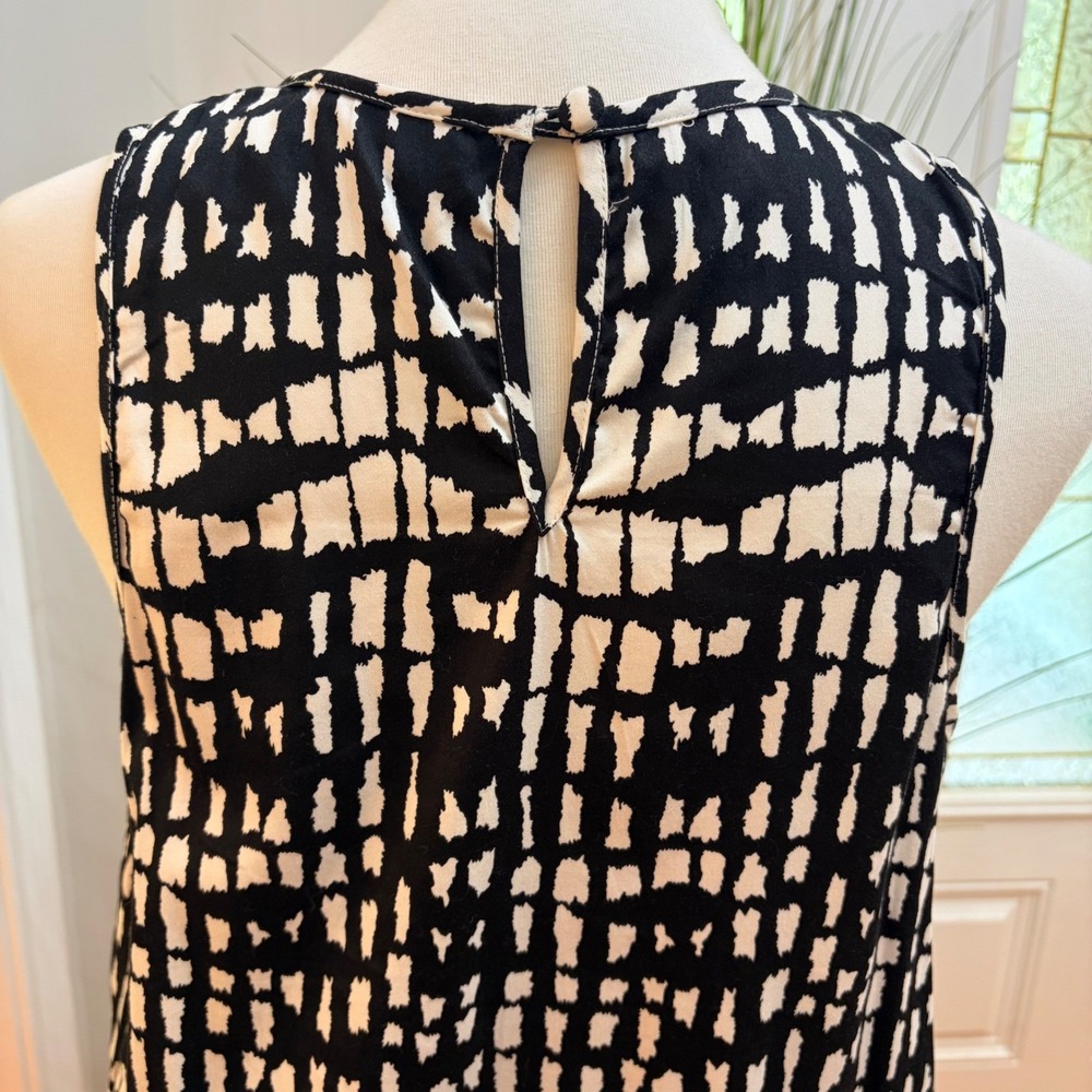 eShakti Black White Geometric Print Sleeveless Midi Dress Pockets Belted Size 10 - Picture 7 of 12